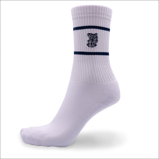 Tennissocken aus Bambus in weiss mit blauem grashalm-Logo von grashalm